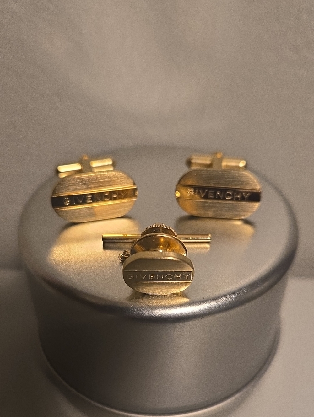 Givenchy Gold Tone Cufflinks and Tie Pin